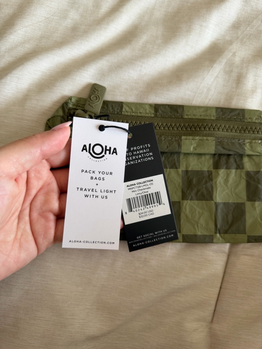 NWT ALOHA COLLECTION Green Check Mini Pouch - Picture 5 of 6